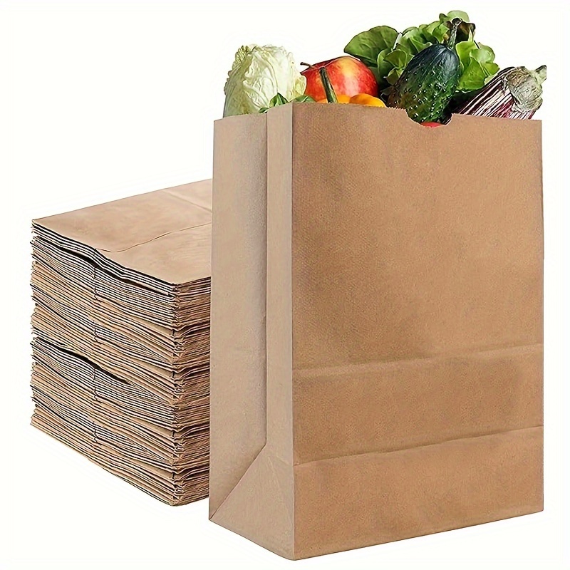 Brown Paper Bags - [1/8 ] 48lb 50 Pack Kraft Paper Shopping Bags, Sos Grocery Bags Bulk For Lunch Bags, Food, Bread Bags, , , Bakery, Grocery And Store Use - 10.5x6.5x14