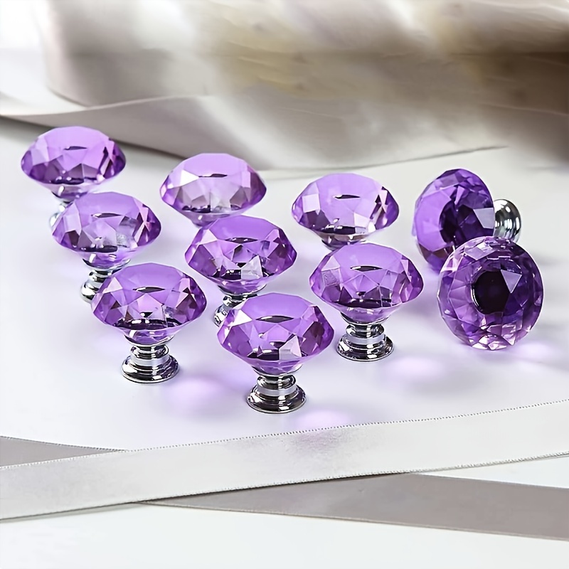 

12pcs Crystal Glass Knobs, Cupboard Pulls, Drawer Knobs, Kitchen Cabinet Handles, Furniture Handles Hardware, Purple.