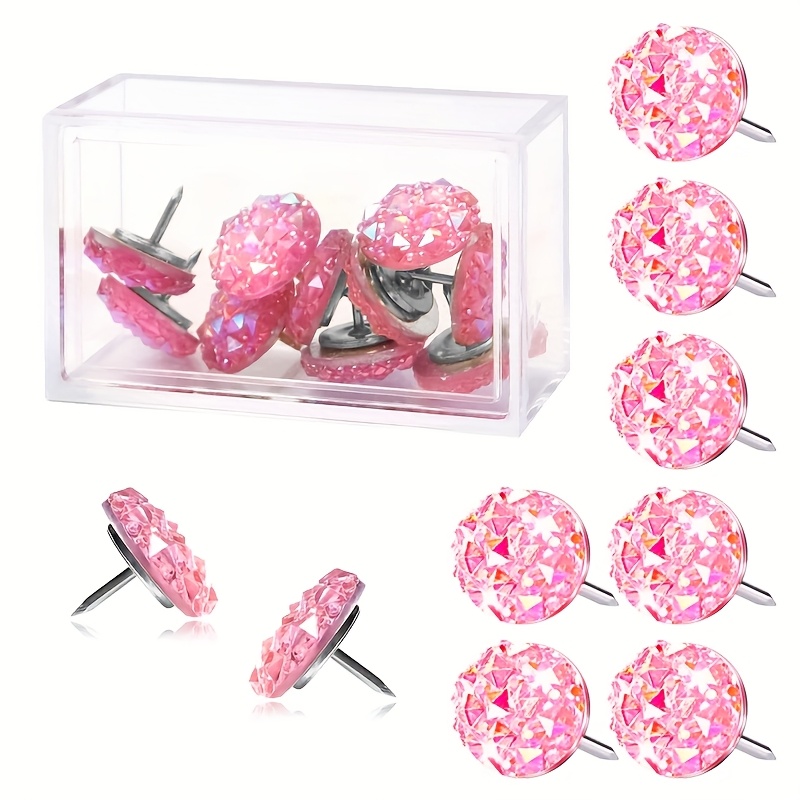 32pcs Of Pink Diamond Thumbtacks, Sparkling Rhinestone Decorative Thumbtacks