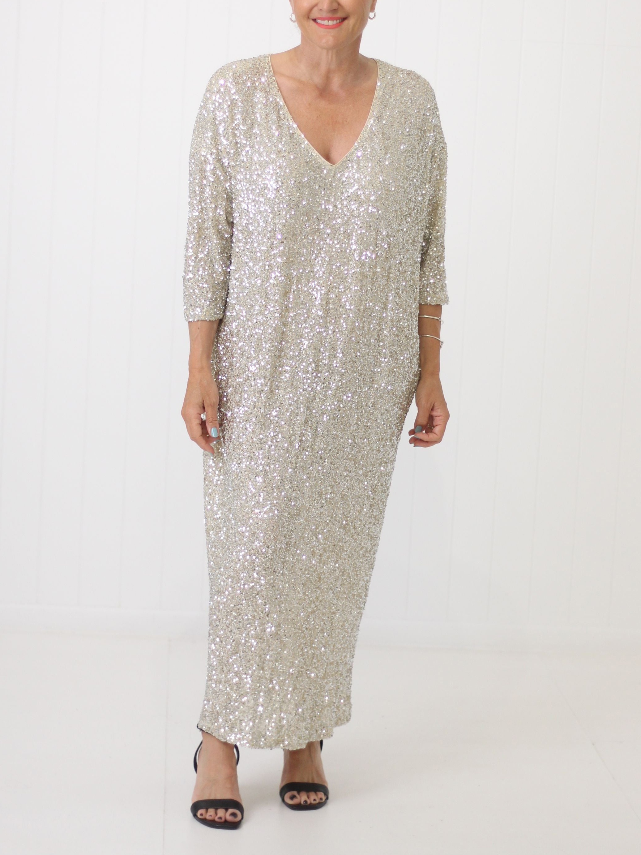 double sided sequin dress As Is Double Slit Sequin Lace A-Line Dress