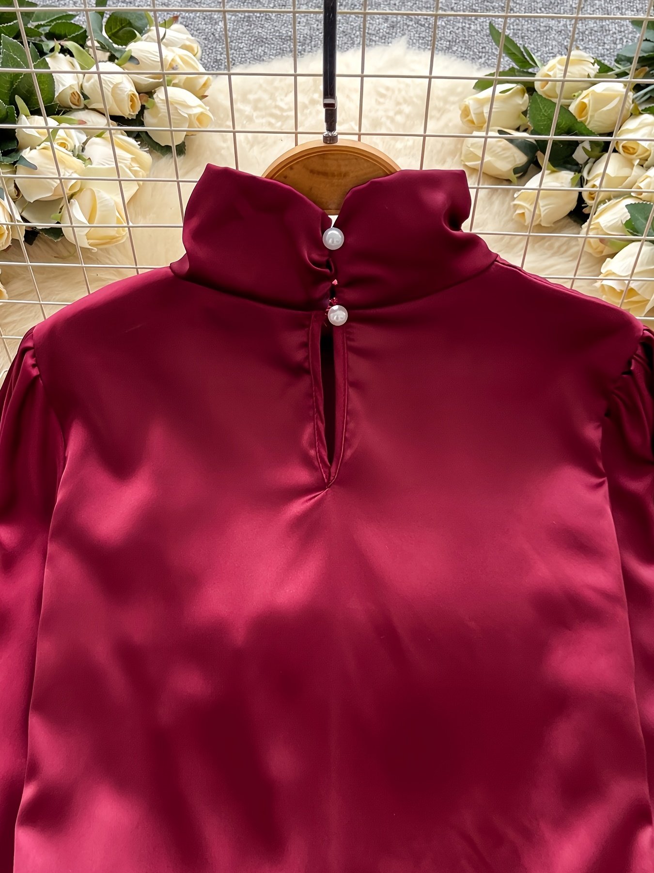 Court-Inspired Long-Sleeve Satin Blouse