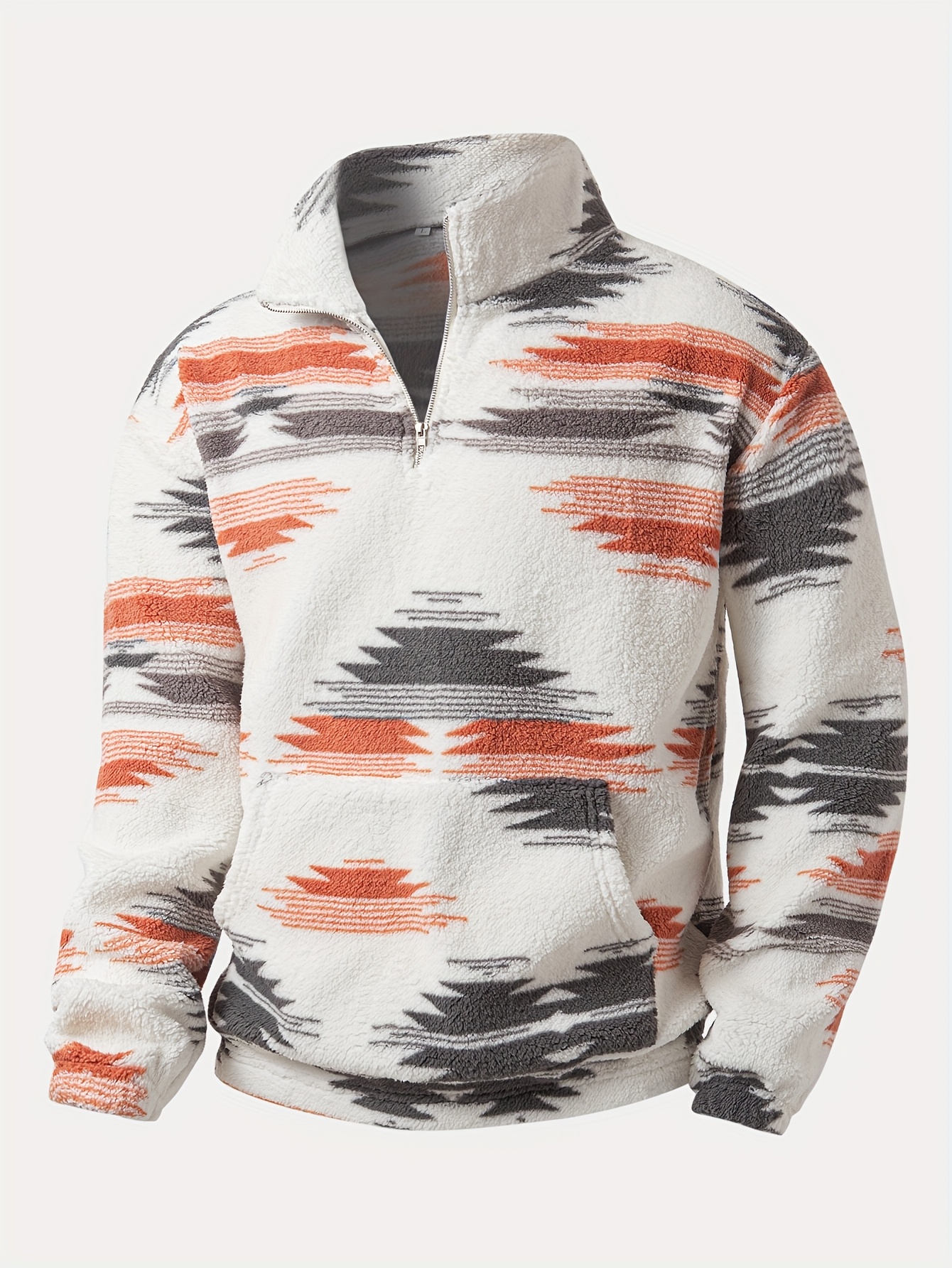 Sudadera de felpa cálida con media cremallera y cuello alto hasta medio, para hombre, otoño invierno