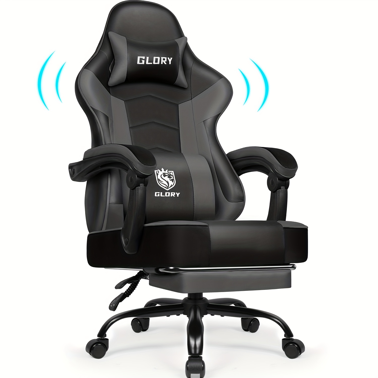 TEMU Gaming szék lábtartóval, Ergonomikus gaming szék, Gaming fotel állítható deréktámasszal, felszerelve állítható deréktámasszal és fejtámlával,