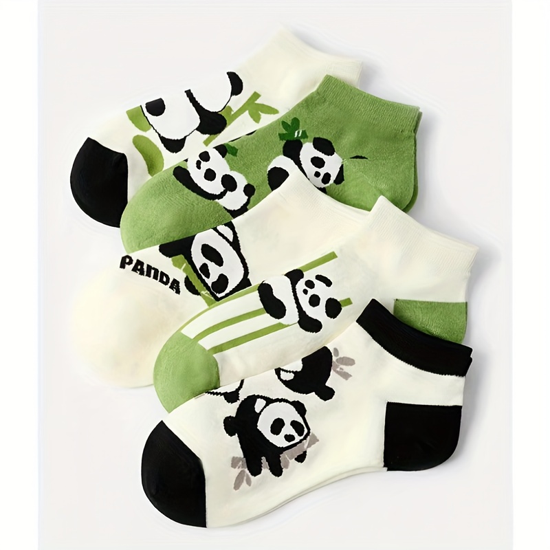 E-shop 5 Paar Damen Kurzsocken - Niedliches Panda Cartoon Design, Feuchtigkeitstransportierend & Atmungsaktiv, Low-Cut Bodensocken für Yoga, Wandern,
