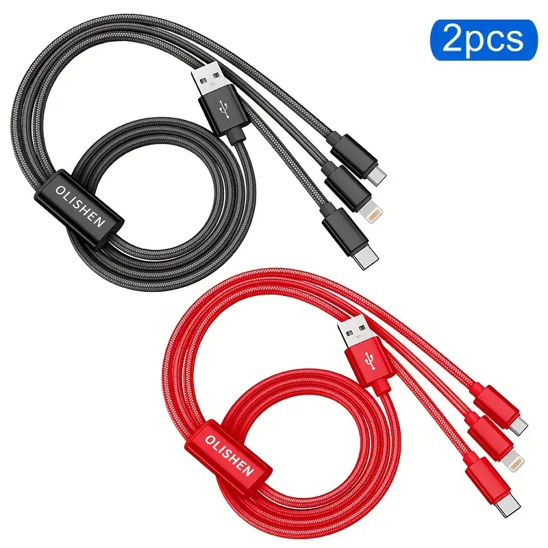 Schnellladekabel 3in1 – Für IPhone 15, 14, 13, 12, 11, X, 8 & Mehr, 1,2 M Geflochten Schnellladekabel 3in1 – Für IPhone 15, 14, 13, 12, 11, X, 8 & Mehr, 1,2 M Geflochten