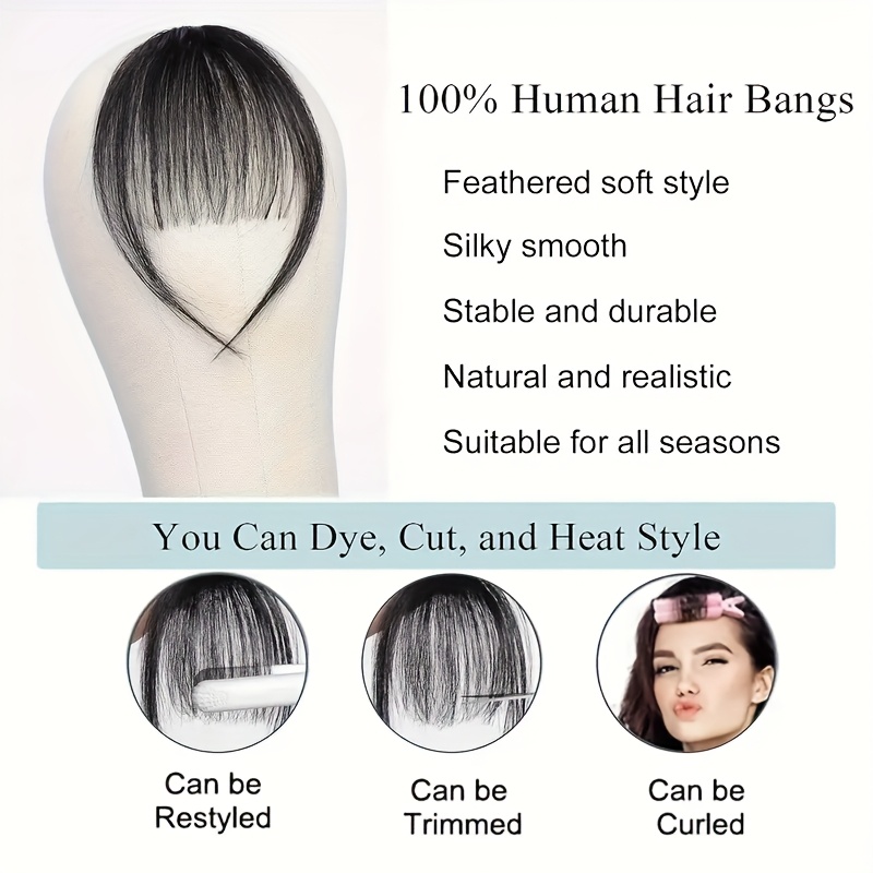 1pc real human hair clip-in bangs hair extensions straight wispy bangs with temples, air fringe & smooth natural look for women,  -in daily wear hairpiece, elegant hair accessories for festival wedding birthday party secure clip attachments details 0