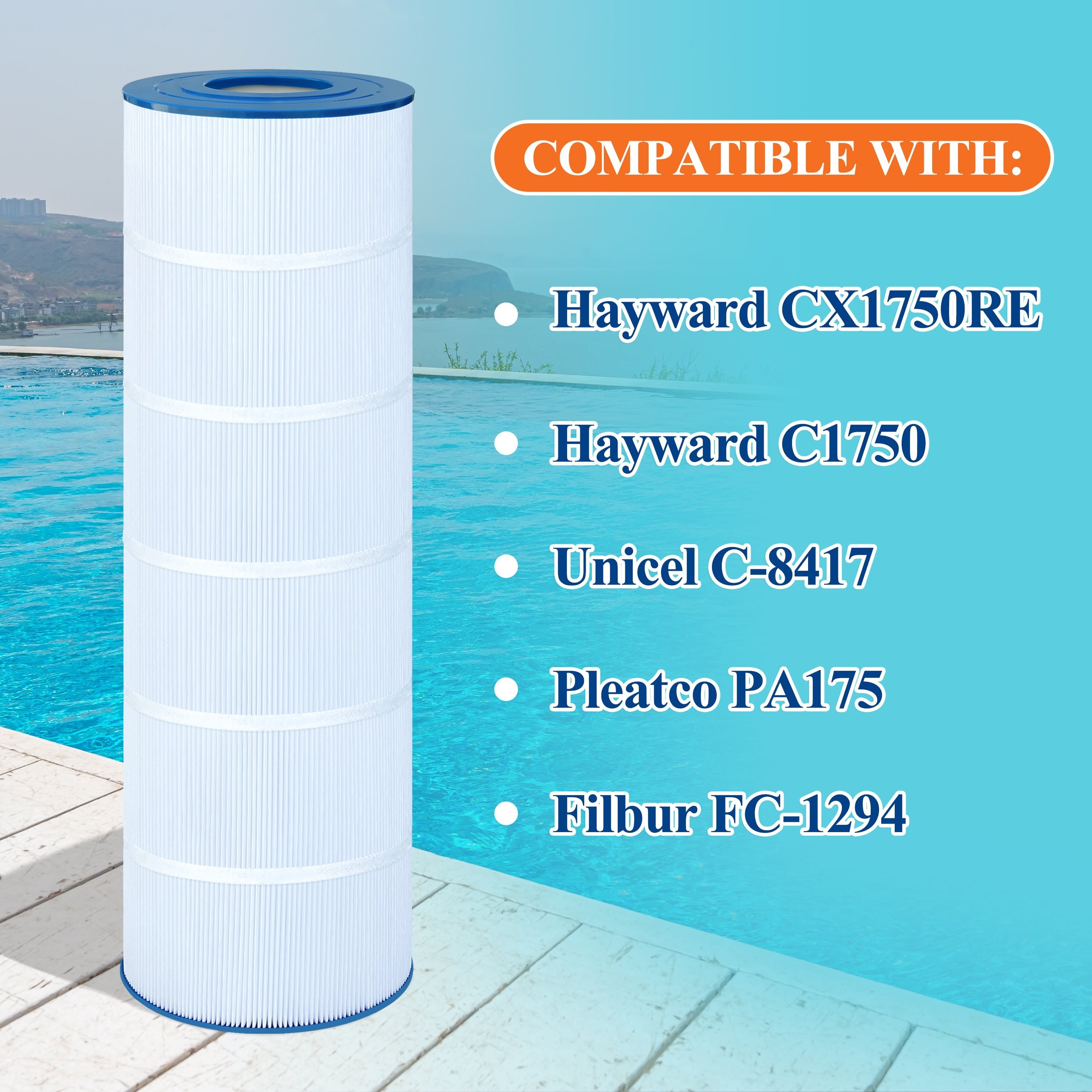 

1 Pack 175 Plf175a Pool Filter Replaces C1750, Cx1750re, Pa175, -b4, Unicel C-8417, Fc-1294, Pxc175, 817-0175p, L : 28 3/16" X8 15/16" Cartridge