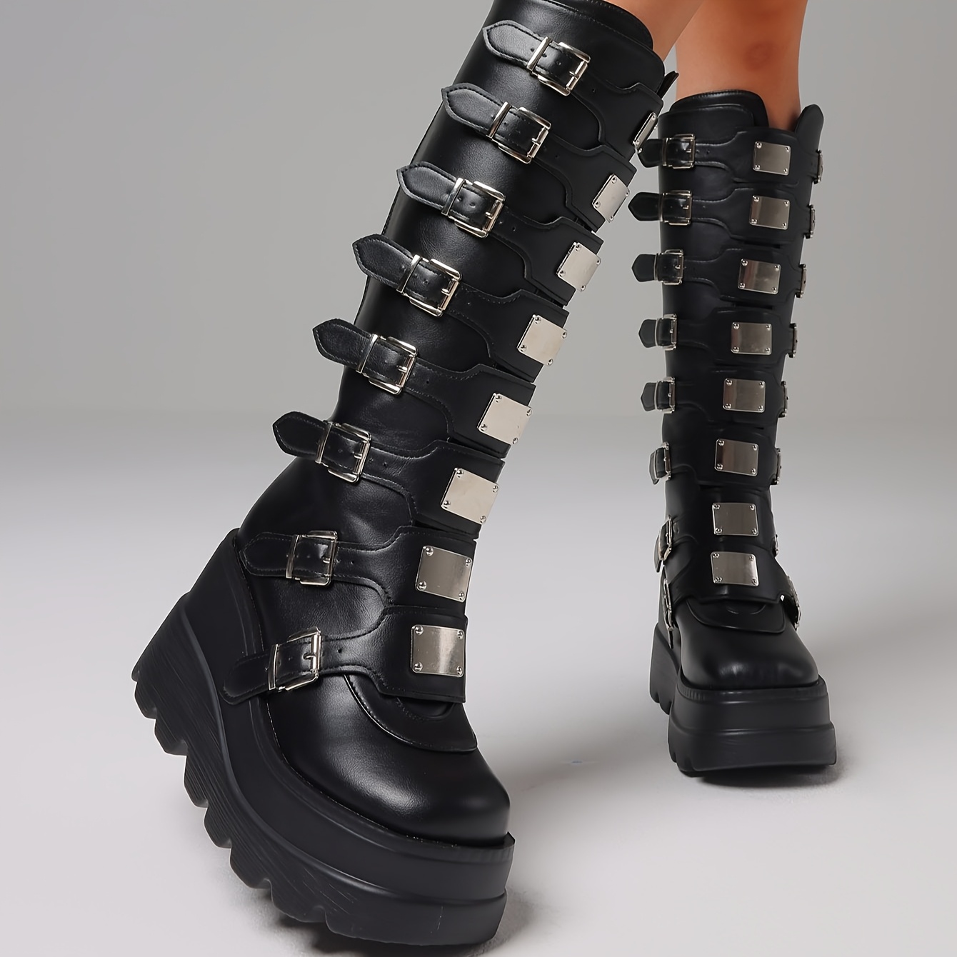 womens punk goth platform boots straps back zipper - Temu