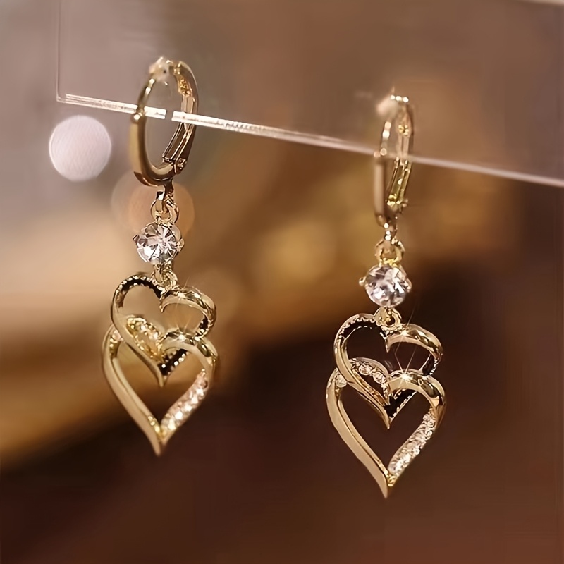 Image of 1 Pair Double Layer Earrings, Shining Trendy Jewelry For Parties, Gifts For Women, Mothers, Family, On Valentine's Day, Christmas, New Year