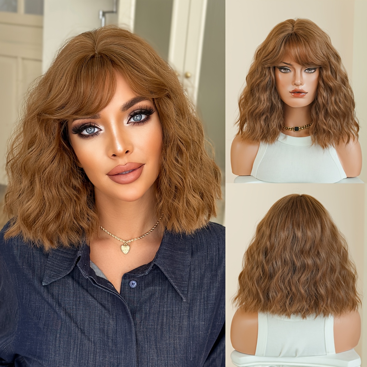 shoulder length blonde hair with bangs sold on Temu Canada display picture 2