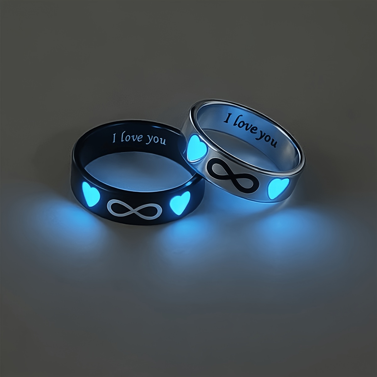 TEMU 2pcs/set Glow Heart And Infinity Symbol Rings Couple Matching Rings Women's Fashion Valentine's Day Gift Jewelry