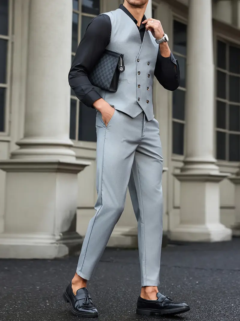 collarless dress shirt with vest This set. @ashgrats styles the Oyster European Collarless Vest and Straight Leg Pant. @wintergardenbrisbane @katie.fergus #CueClothing