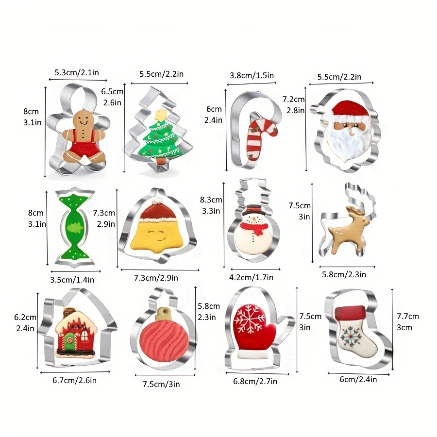 12pcs christmas cookie cutter set stainless steel with snowman snowflake tree   for holiday baking details 7