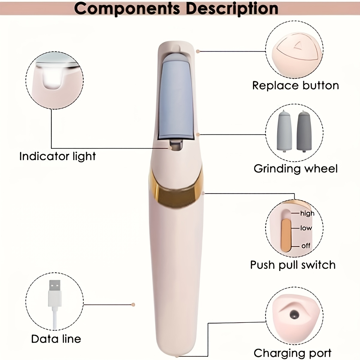 popular usb rechargeable electric callus remover automatic scrubber and pedicure tool set convenient and multifunctional suitable for feet and hands electric file callus remover feet details 7