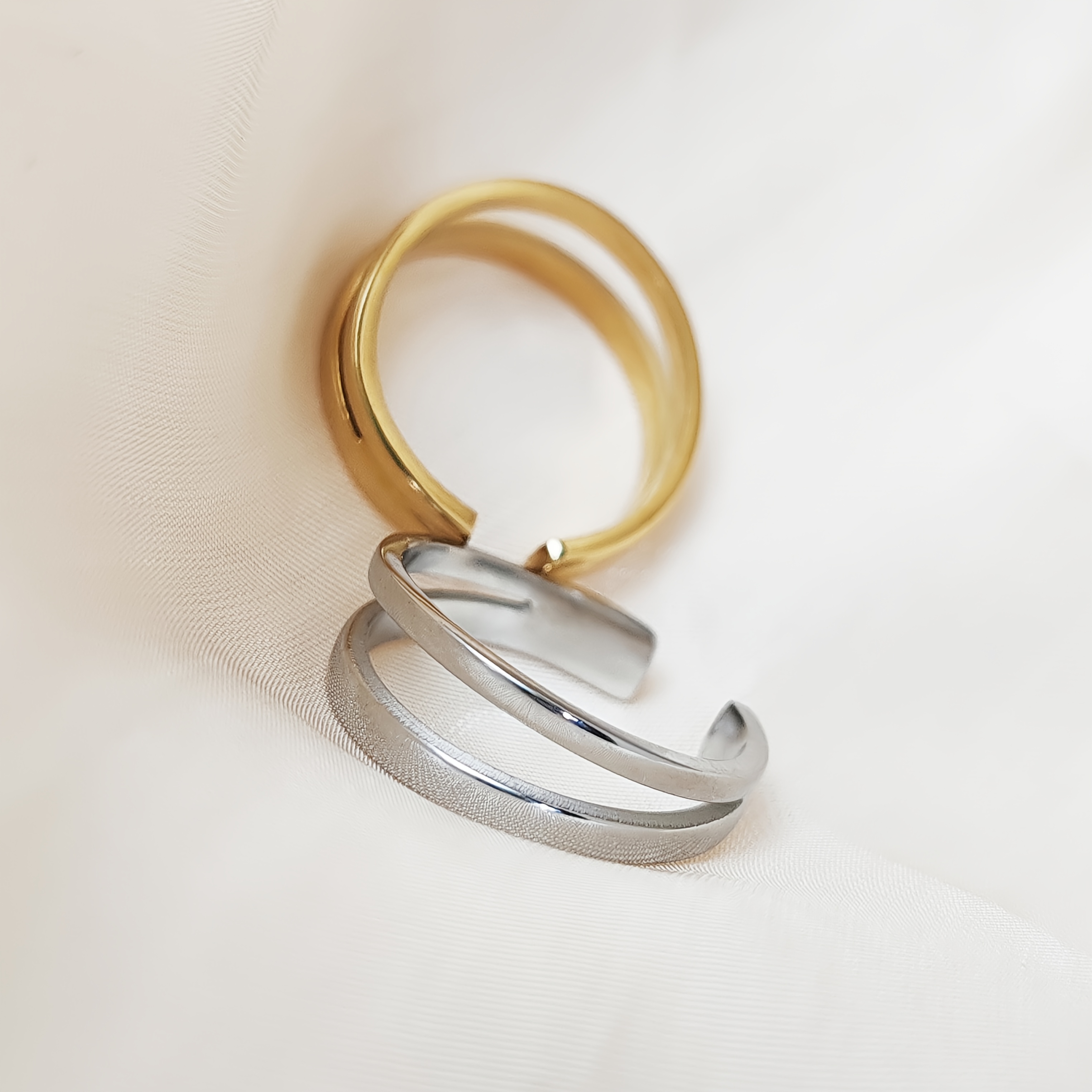 Double-Layer Interlocking Open Ring, Elegant Design