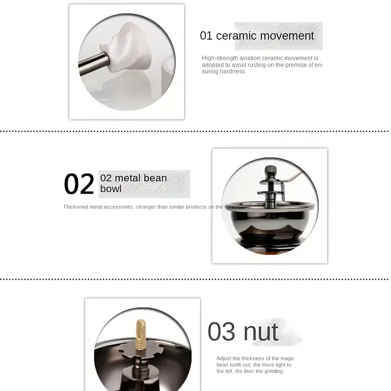 1set wooden classic vintage mini manual bean grinder press pot set kitchen coffee utensils home handheld grinder gift box set of boutique products details 3
