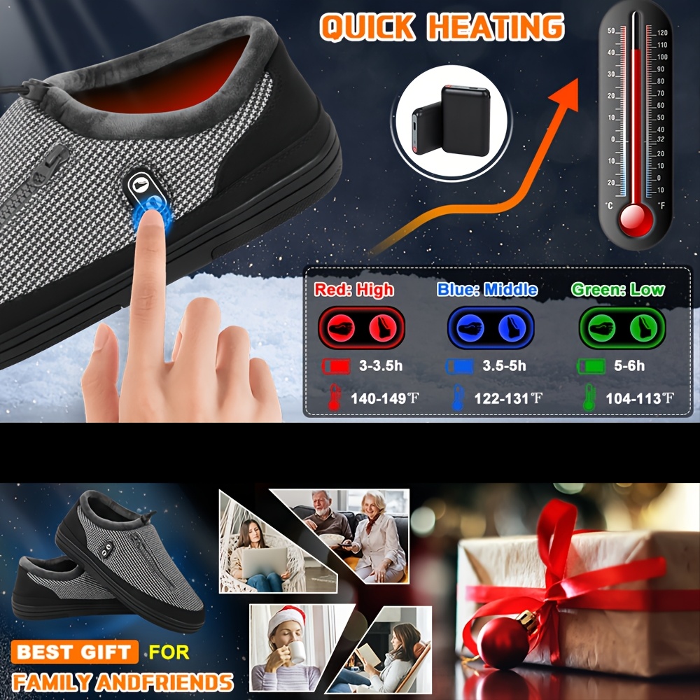 Warm Slippers with Four Heating Settings, Cordless Foot Warmers Designed for Chilly Feet, Perfect for Cold Weather. These Cozy Indoor And Outdoor Shoes Are Ideal for Camping, Featuring a 5000Mah Rechargeable Battery