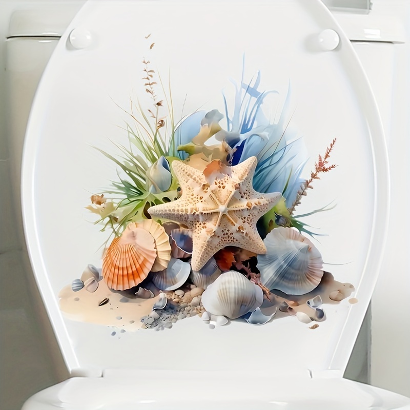 1pc, Summer Beach Starfish Shell Sticker, Ideal For Enhancing Home Decor, As A Wall Sticker Or To Add A Touch To Toilet Decor, Including Toilet Seat And Tank Stickers