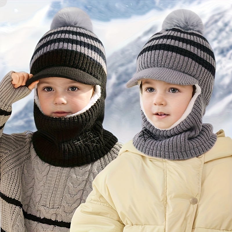 Image of 2pcs ' Hats, Autumn And Winter Onesie Neck Warmer Integrated Hat For - Thick Warm Knitted Beanie With Duckbill Suitable For Daily /outdoor Sports Riding Climbing Travel -6