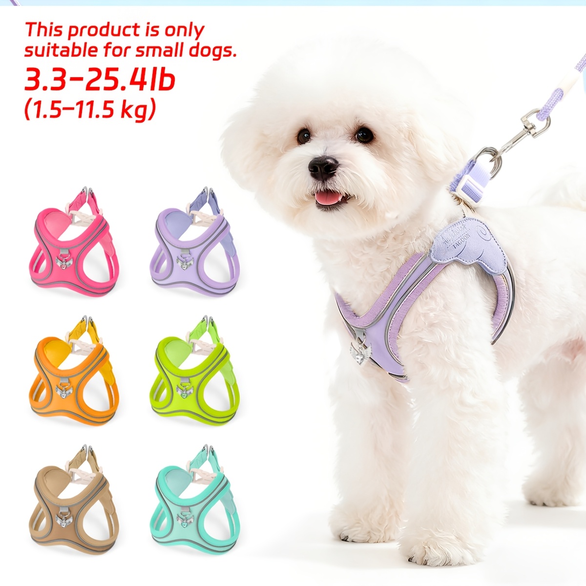 wrap around dog harness designed for small dogs ideal for outdoor walking with reflective strips and adjustable size suitable for small dogs and large cats without battery