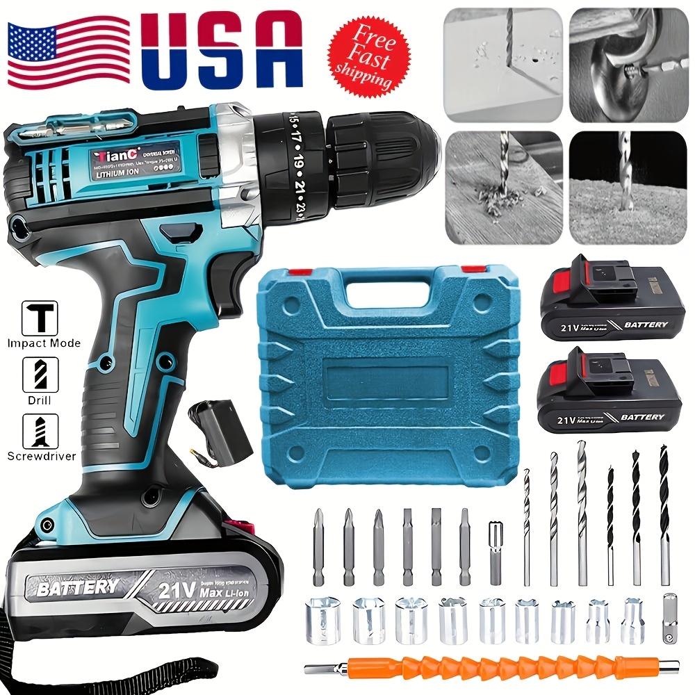 

36v Lithium-ion Rechargeable Drill Driver - Electric Tool Set For Home And Diy Projects - Handheld Screwdriver With Led Light And