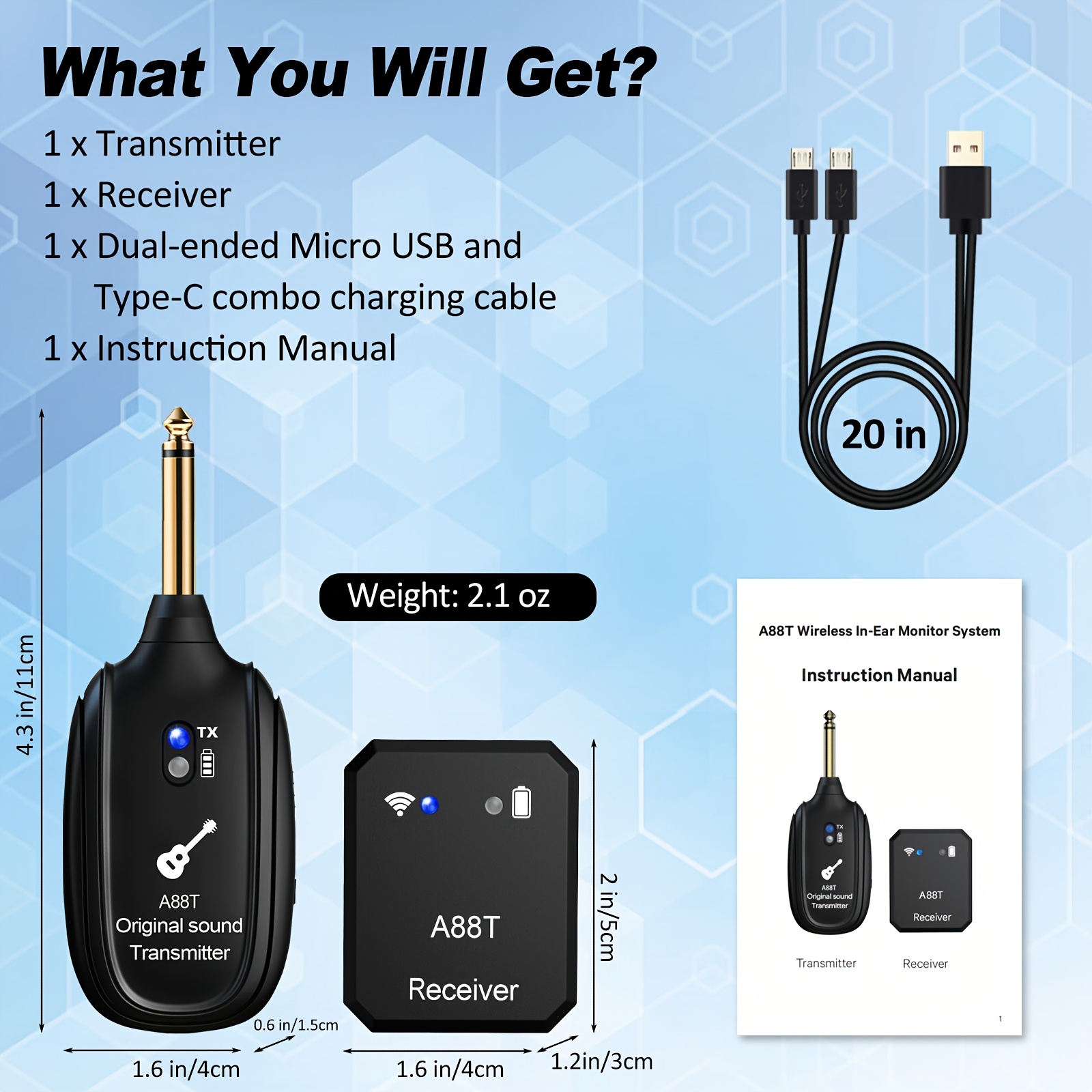 TEMU Wireless In Ear Monitor .4ghz Wireless Iem System With Transmitter, Clip On Receiver Auto-pairing In-ear Monitoring For Studio, Guitar, Dj, Live