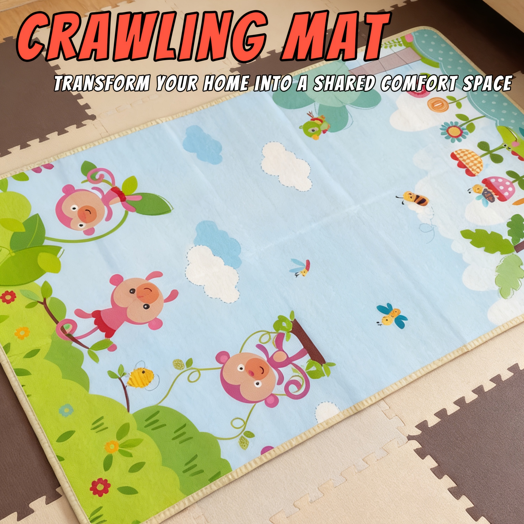TEMU Tapis de jeu pour bébés et tout-petits, chambre à coucher, salon, maison, épaisseur 1 cm, tapis de jeu pliable, tapis de bébé inodore