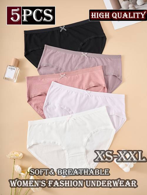 imagen del artículo pack de 5 bragas y transpirables para mujer con detalles - ropa interior de color ideal para atuendos casuales, elegantes - bragas con detalles, a , no transparentes, cómodas y de tiro medio (no)