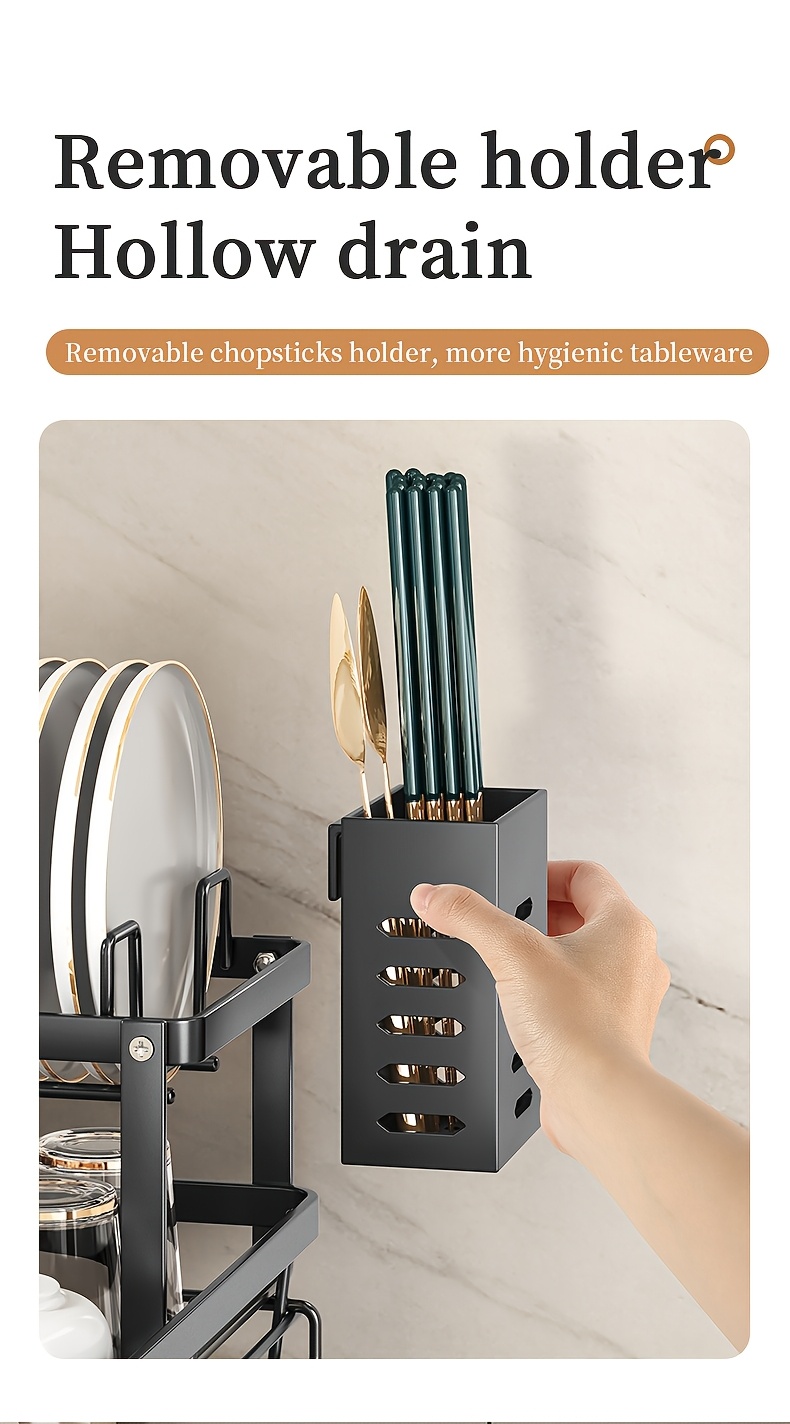 two tier large metal carbon steel dish rack suitable for kitchen counter space saving and durable rust proof large 2 tier metal dish rack with cutlery and cup holder and   Product details 7