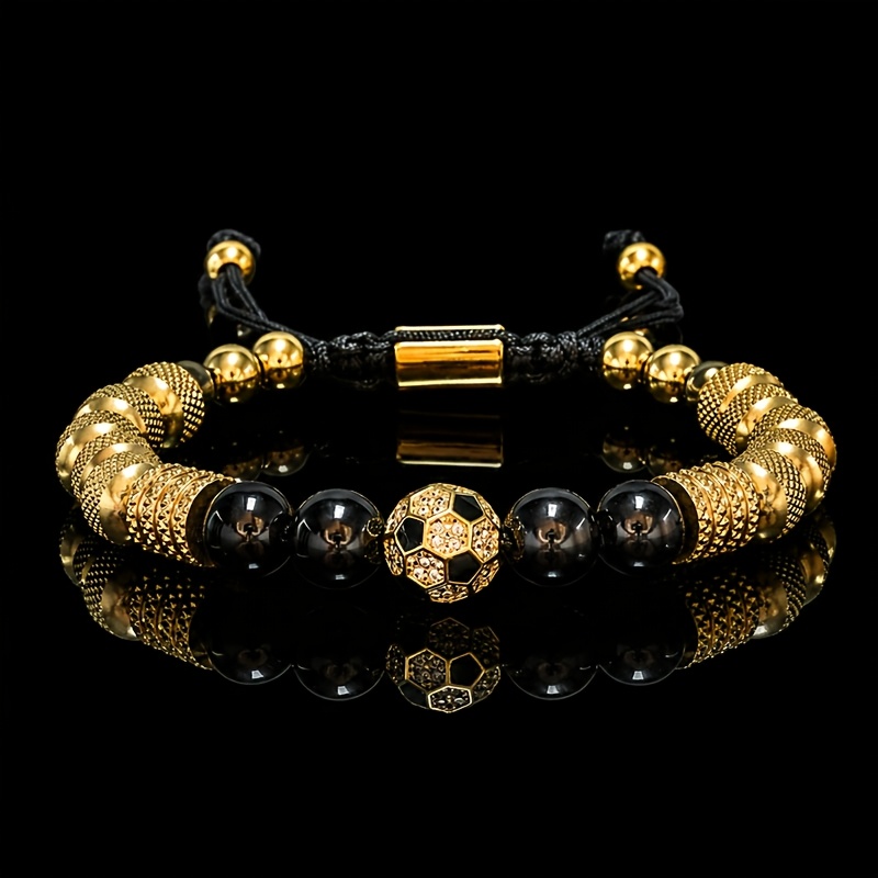 TEMU 1 bracelet de perles de football pour homme, bracelet de poignet ajustable tissé de style sportif , cadeau de Saint-Valentin