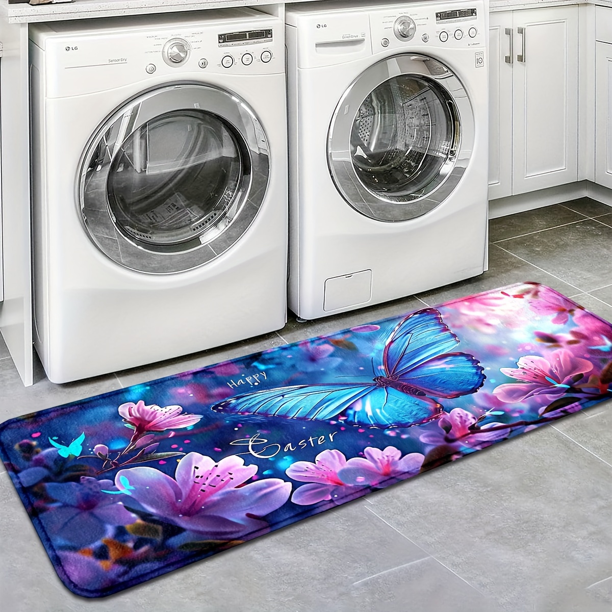 

1pc, Easter Butterfly Laundry Room Mats, Non-slip And Durable Bathroom Pads For Floor, Comfortable Standing Runner Rugs, Carpets For Laundry Room, Home, Office, Kitchen, Bathroom, Spring Decor