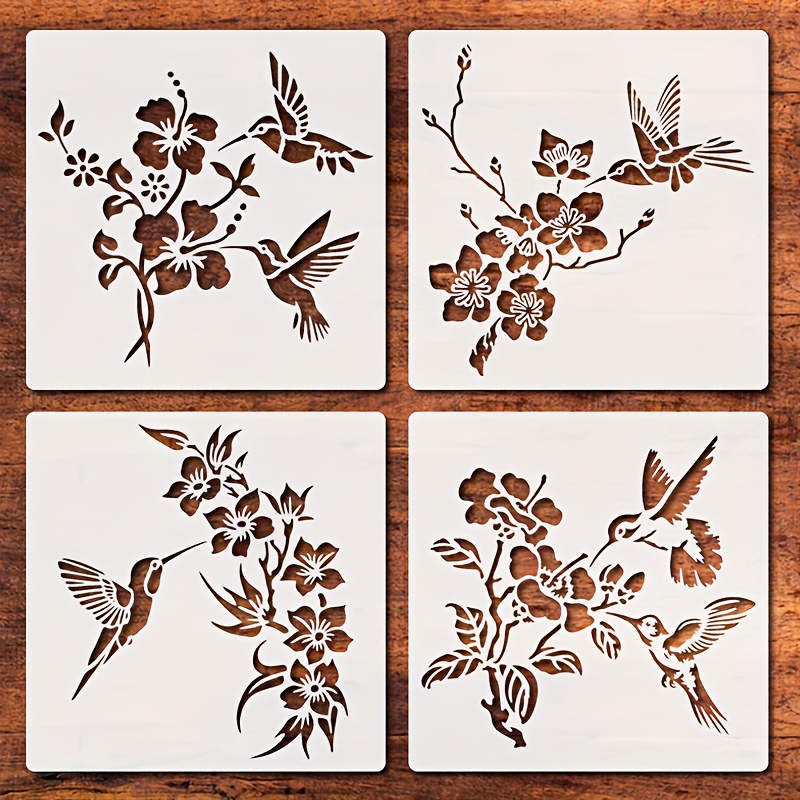 Hummingbird And Flower Stencil
