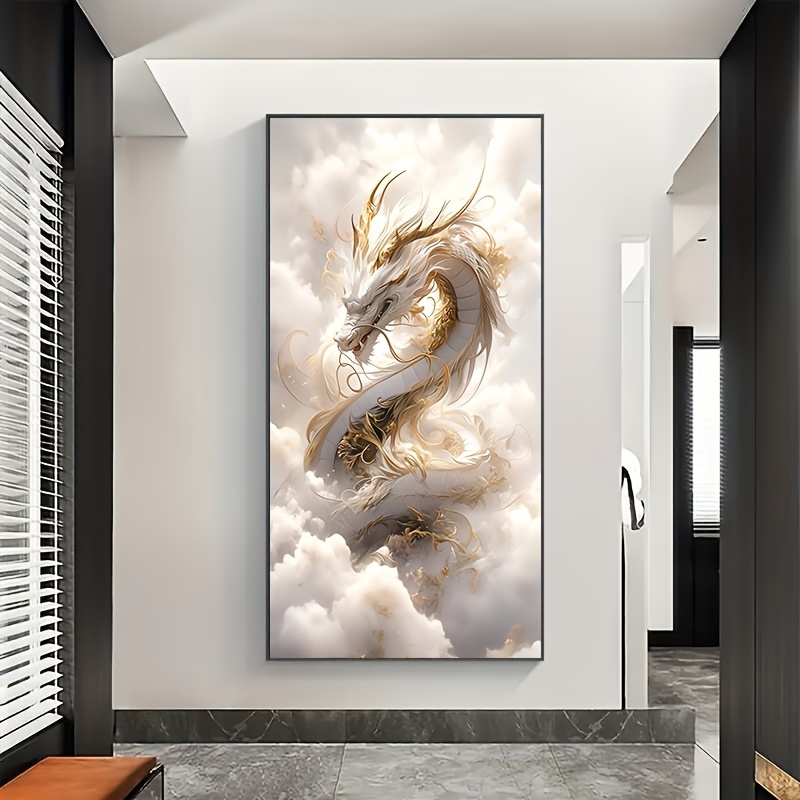 

Luxurious Golden Dragon Canvas Art Print - Modern Wall Decor For Living Room, Bedroom, Home Office - Frameless Animal-themed Poster