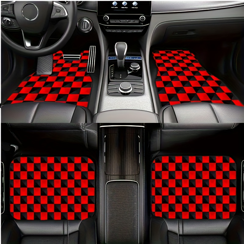 

[ ] 4pcs Red Checkered Car Floor Mats Set - , & - For , Suvs & - For