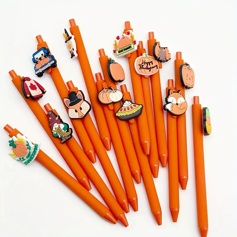 20pcs of cartoon maple leaf pumpkin shaped barrels retractable and reusable ballpoint pens comfortable 0mm medium point black ink thanksgiving writing supplies for students a small gift for at of school Product details 1