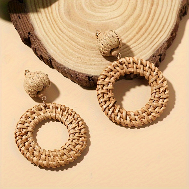 Handmade Bohemian Woven Geometric Rattan Earrings