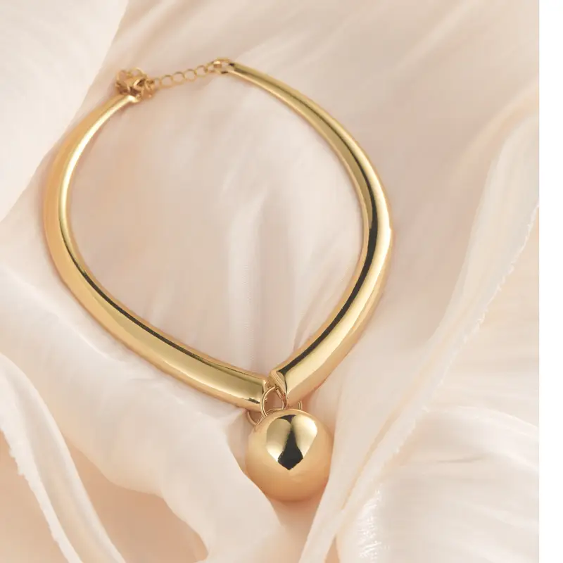 elegant boho chic 18k gold plated jewelry set sleek spherical design necklace earrings with clasp ideal for daily wear parties gift box included Product details 2
