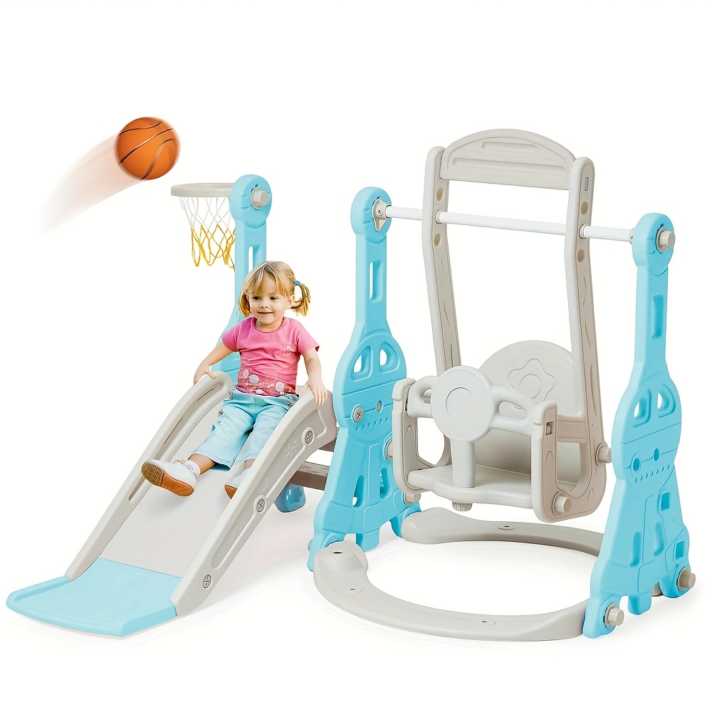 Toddler Slide And Swing Set 4 In 1 Baby Slide Climber Playse With Swing Slide Climber And Basketball Kids Slide And Swing Set Indoor Outdoor Backyard Baby Playground Toy For Toddlers