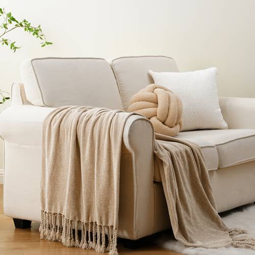 decorative fringe throw blanket for sofa home decor chenille throw blanket for couch 50 x60