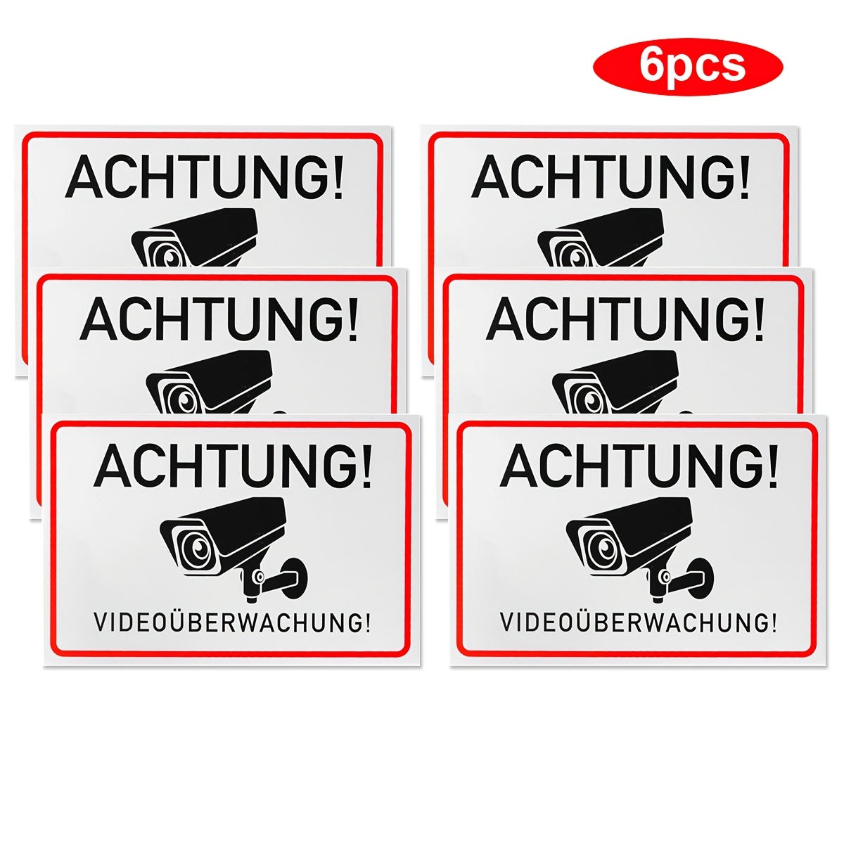 Image of 6pcs Of Video Surveillance Stickers, Suitable For Sticking On Places Such As The Entrance, Office Entry, Mailbox, Windows, Garage, And Door Signs, Measuring 5.91x3.94 Inches