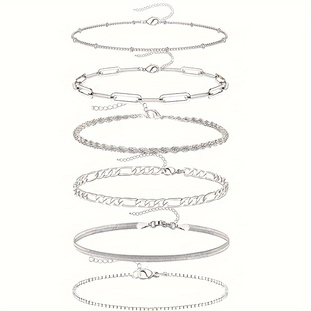 

6pcs Dainty Silvery Chain Bracelets Set For Women Link Chain Bracelets For Women Trendy Silvery Stackable Bracelets For Jewelry Gifts Women