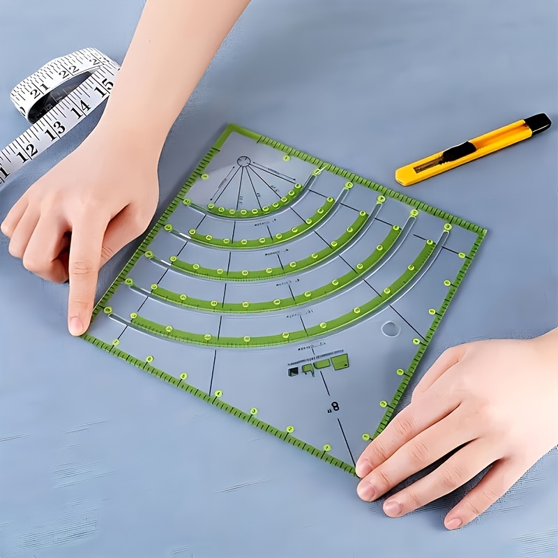 TEMU Acrylic Quilting Ruler, 20.32x20.32cm Multifunctional Arc And Fan Quilting Circular Cutting Ruler, Sewing Craft Tool, Fabric Cutting Ruler