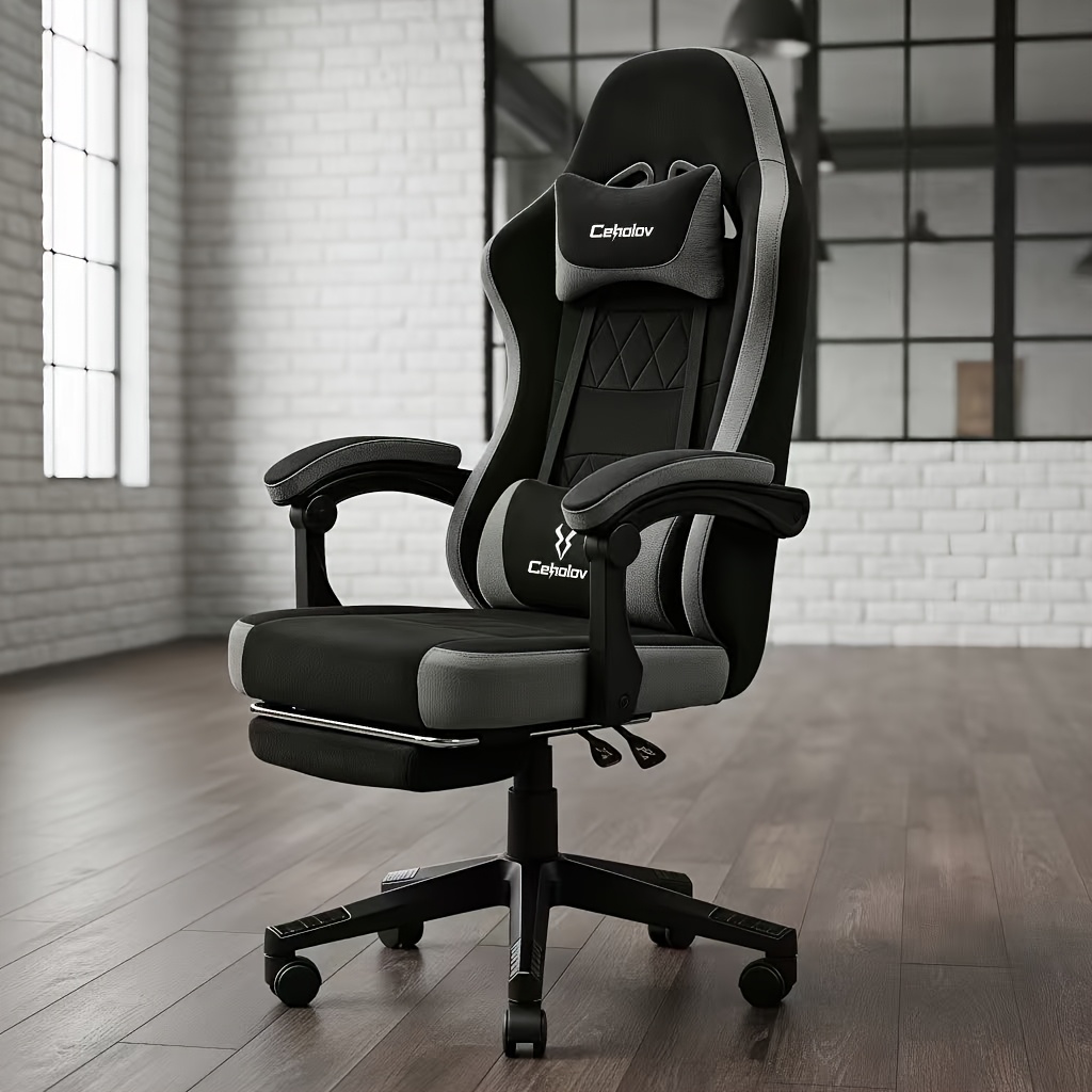 Ceholov Ergonomic Gaming Chair W/ Footrest & Lumbar Support, High Back Recliner, Adjustable Armrests, Breathable Fabric, , Tilt, 136kg Load, For Office & Gaming