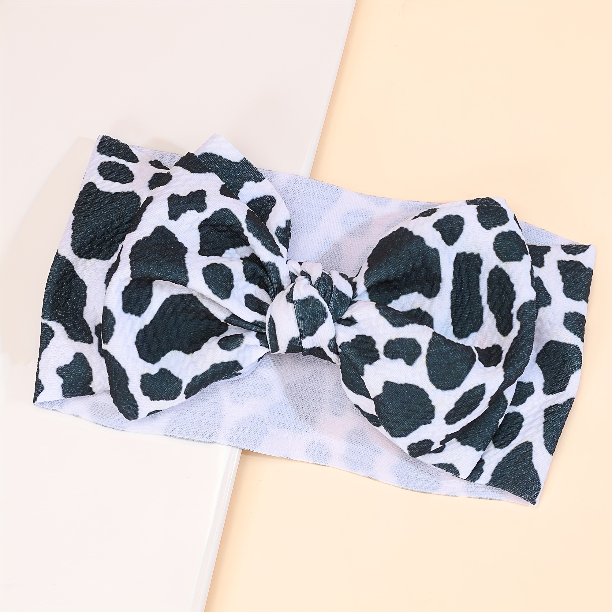 

1pc Cute Cow Print Bows Headband, Nylon Hairbands For Girls