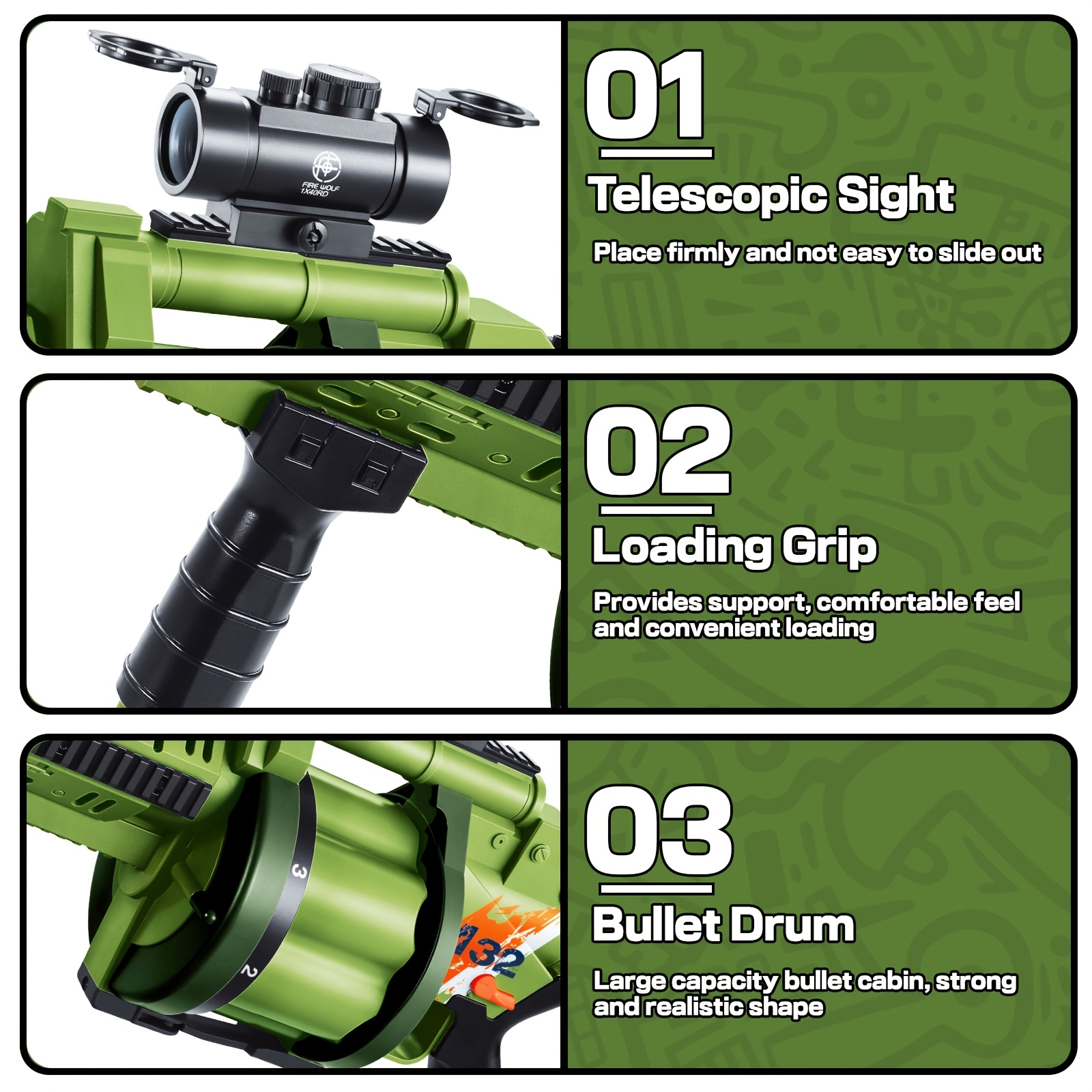 Shell-Ejecting Foam Blaster Gun Toy with 6x3 Soft Rounds & Grenade Launcher - Large Magazine, Non-Electric Design, Durable Outdoor Toy for Kids - Ideal Birthday Gift (Gray/Green/Yellow), Blaster Toy Gun, Action Play, Textured Grip, Sturdy Build, Fun Activity