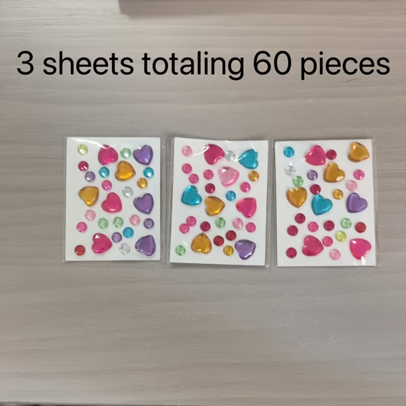 TEMU 3 Sheets Of 60pcs Mini Synthetic Gemstone Stickers - Assorted Shapes Of Colorful Combinations, Suitable For Nail, Face, And Body Decoration -