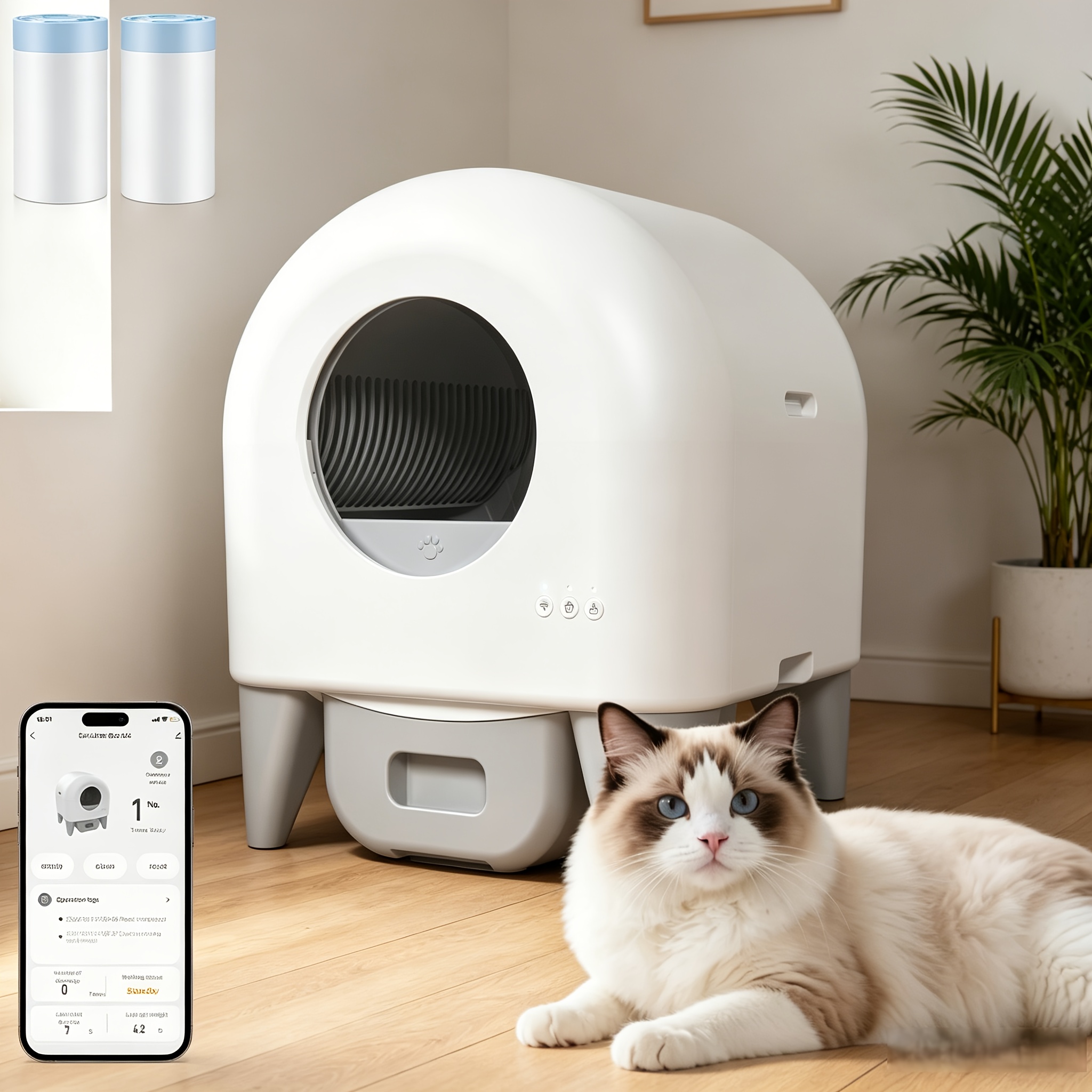 Self-cleaning Litter Box 15l Large Capacity, Fully Automatic With Dual Deodorization, Safety Protection, Smart App Control, Gravity And Infrared Sensing