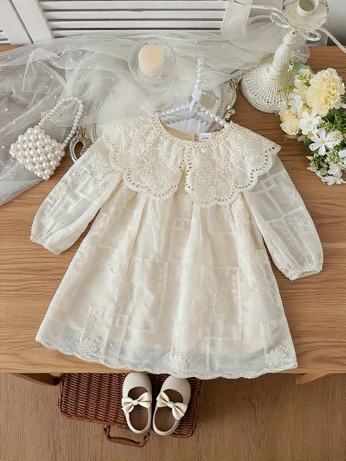 navy blue dress for baby girl Newborn Baptism Outfit With Bonnet Lucy Girls 3-Piece Christening Gown Set main image 1