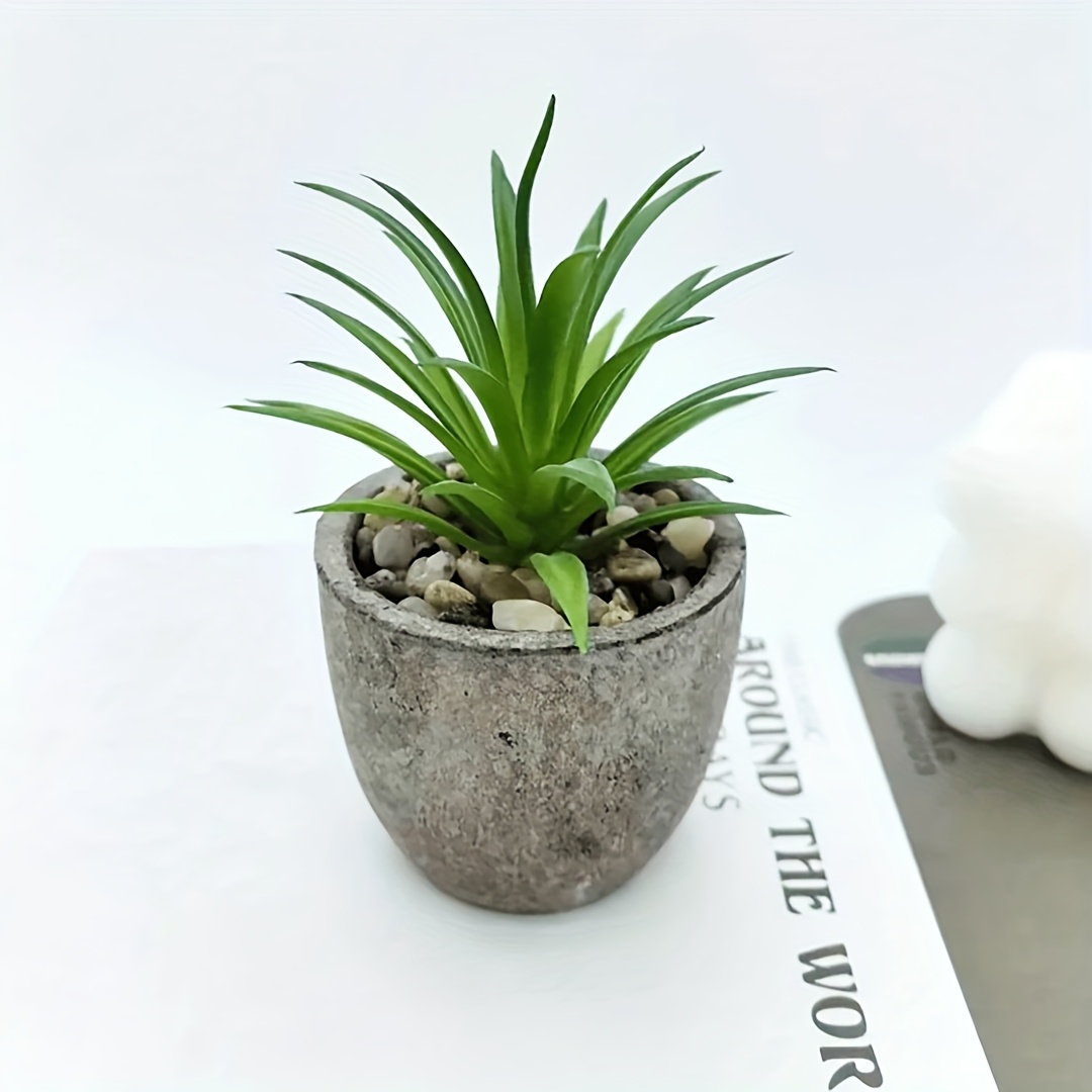 1pc Artificial Succulent Plant With Decorative Ceramic Pots, Including A Gray Planter. Suitable For Office And Home Desk, Shelf, Or Small Space Decoration
