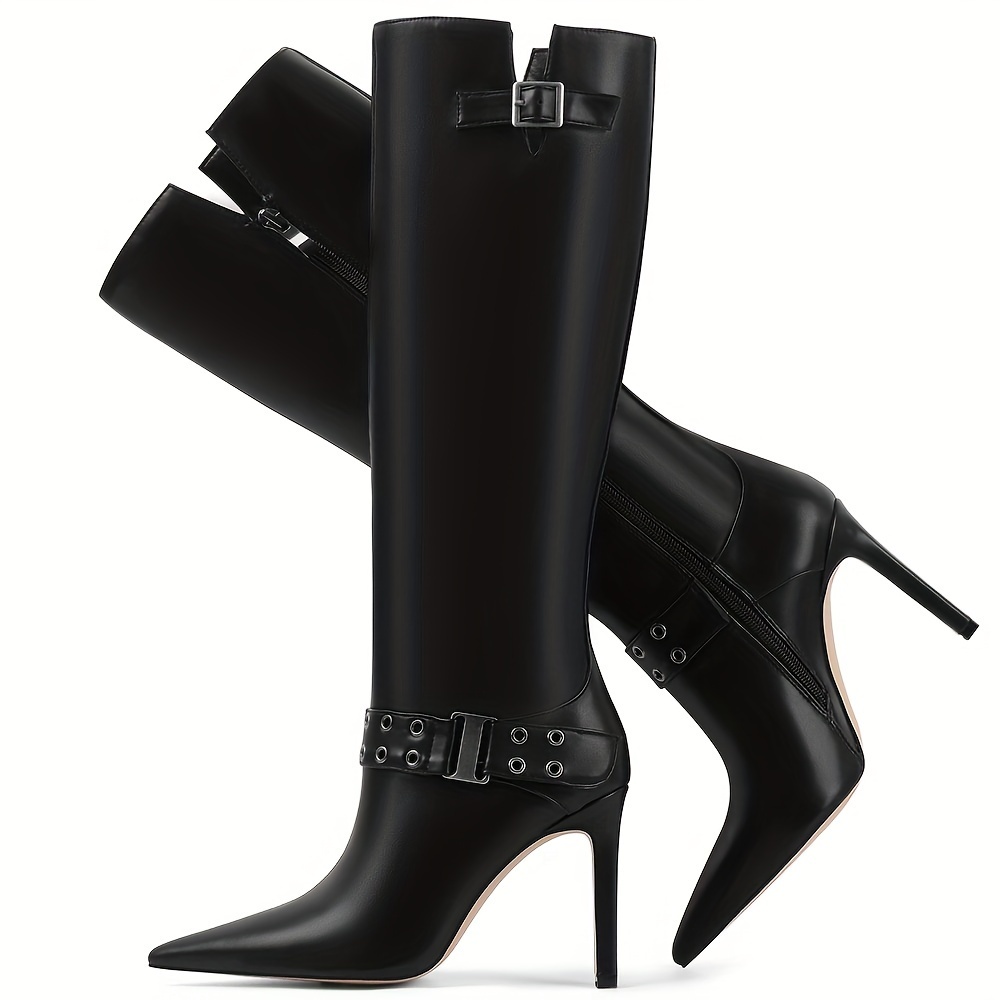 ダウンジャケット・コート Black Leather Boots up to the Knee with Mid-heel LEATHER KNEE HIGH BOOTS - Black | ZARA United States